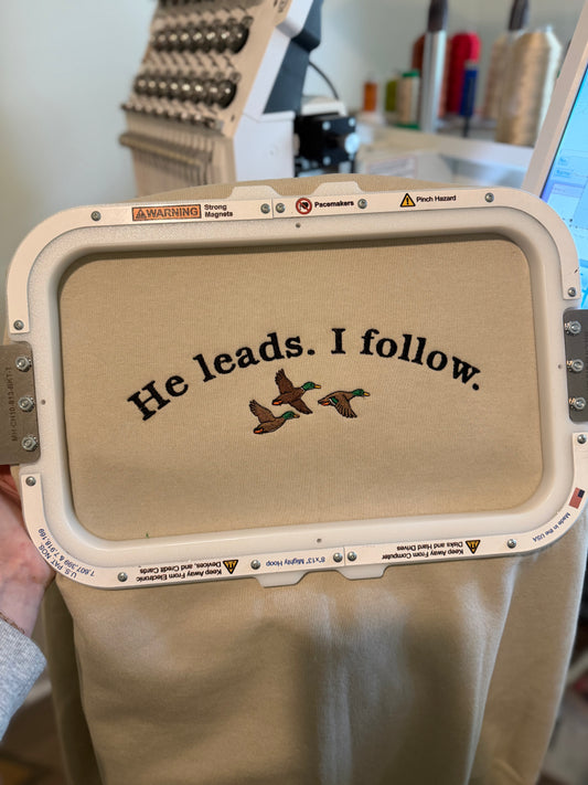 He leads i follow Crewneck